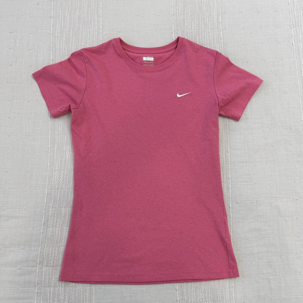 Nike FIT DRY T-Shirt Womens XS Pink Short Sleeve Swoosh Logo Sportswear
